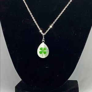 4 Leaf Clover in Resin Pendant on 18” .925 plated chain